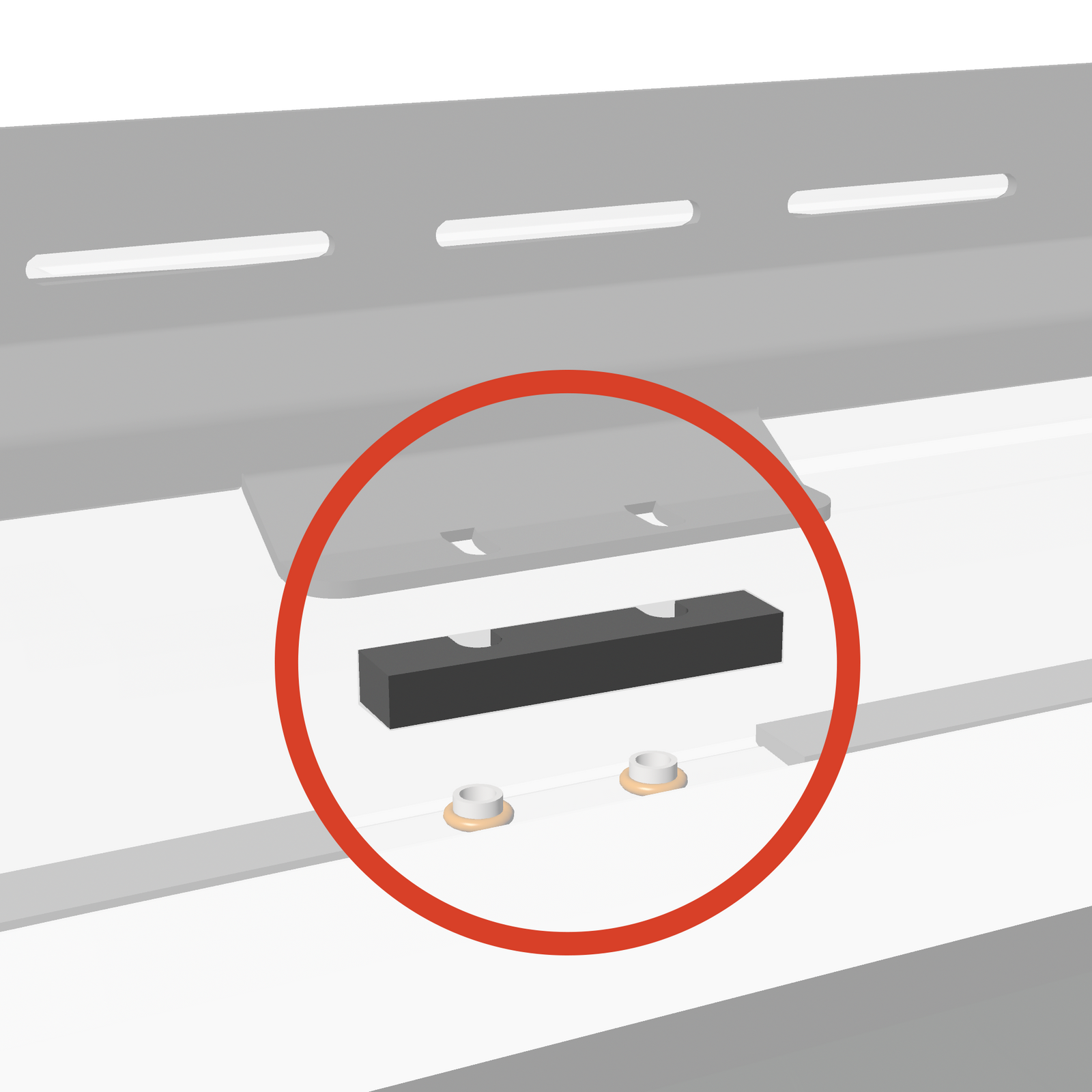 A graphic illustration of a roof rack foot spacer installed on a vehicle.